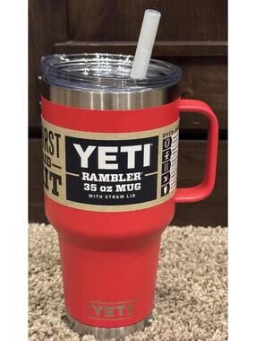 Yeti 30oz Rambler travel mug With Handle Rescue Red Stronghold Lid